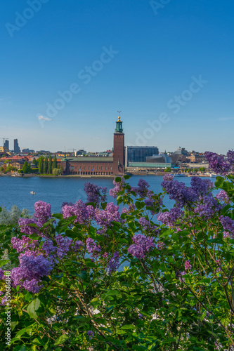 The Stockholm City Hall (Stockholms stadshus). View with Malaren lake from Sodermalm district. photo