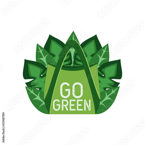 go green shopping bag isolated on white background