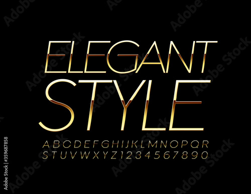 Vector Elegant Stylish Font. Luxury Golden Alphabet Letters and Numbers 