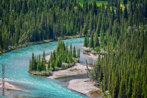 Aerial view of Bow river, Banff National Park, Alberta, Canada