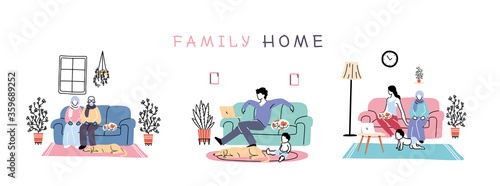set of icons isolation and social distancing, stay home