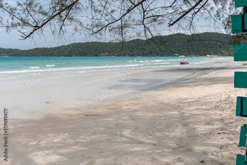 Boat on the beach, saracen bay beach, koh rong samloem island, sihanoukville, Cambodia. photo