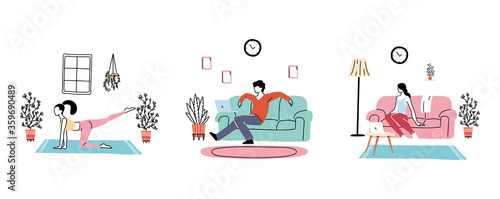 set of icons isolation and social distancing, stay home
