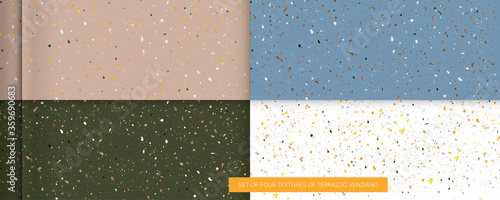 Set of four textures color in the style of Terrazzo Venziano. Pattern for ceramics marble natural stone. Vector stock illustration
