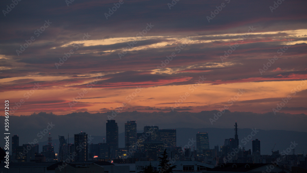 名古屋の街並みの風景と綺麗な夕焼け 名古屋の街並みの風景と綺麗な夕焼け