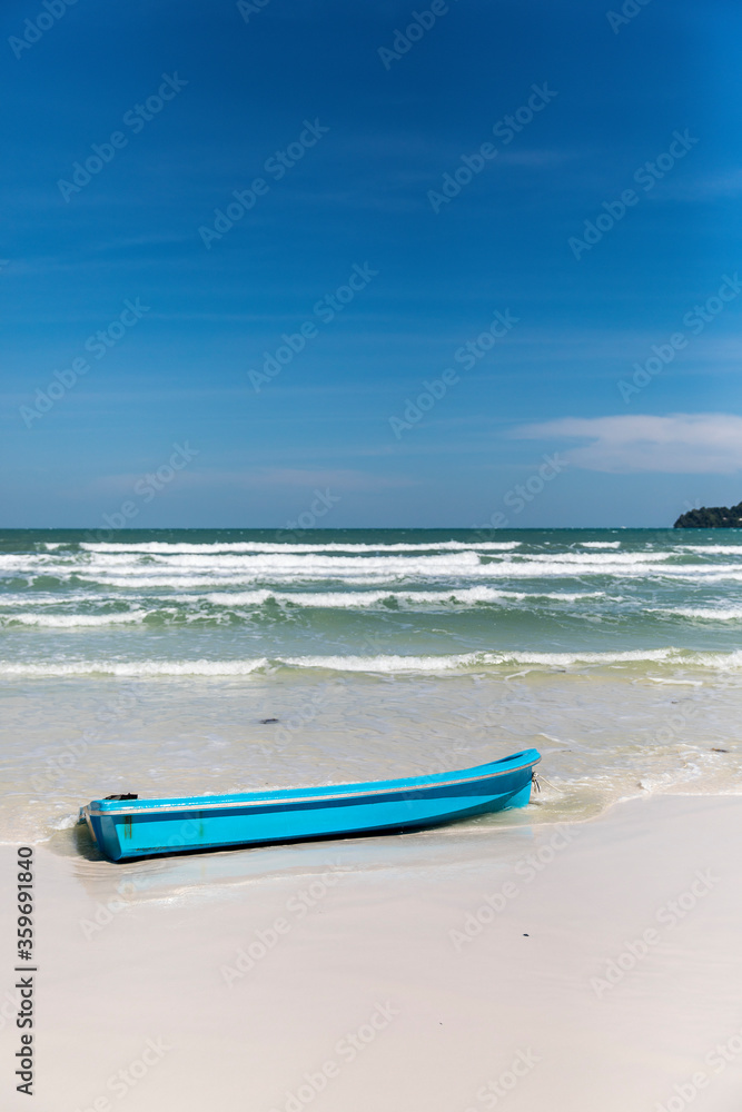 Boat on the beach, saracen bay beach, koh rong samloem island, sihanoukville, Cambodia. Boat on the beach, saracen bay beach, koh rong samloem island, sihanoukville, Cambodia.