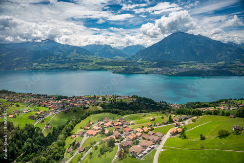 aerial view of Sigriswil and Lake Thun with Niesen