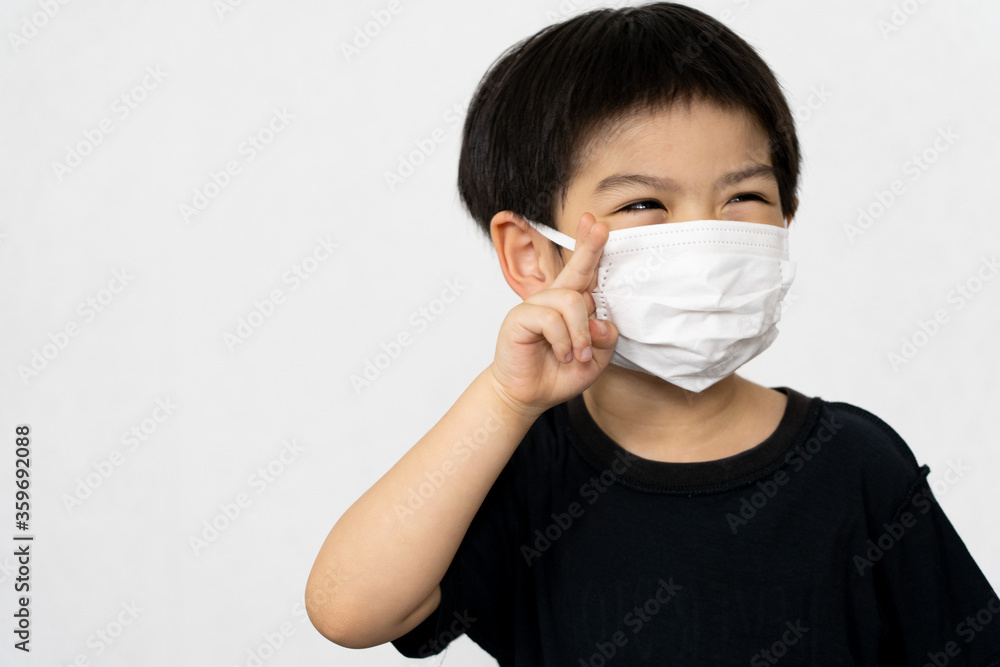 Asian boy waring mask for protect corona virus. Asian boy waring mask for protect corona virus.