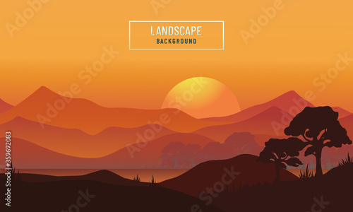 Natural background landcape about forest and mountains and sunset concept.