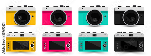 Colorful Retro Photo Cameras Set Isolated - Vector