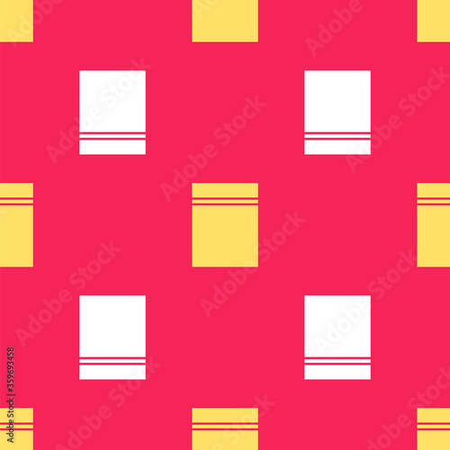 Yellow Plastic bag with ziplock icon isolated seamless pattern on red background. Vector Illustration.