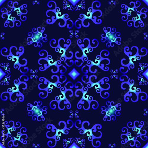 Blue color. Endless seamless floral pattern for fabric, tile, rug, bedspread, quilt, curtain, tablecloth, wrap, wallpaper.