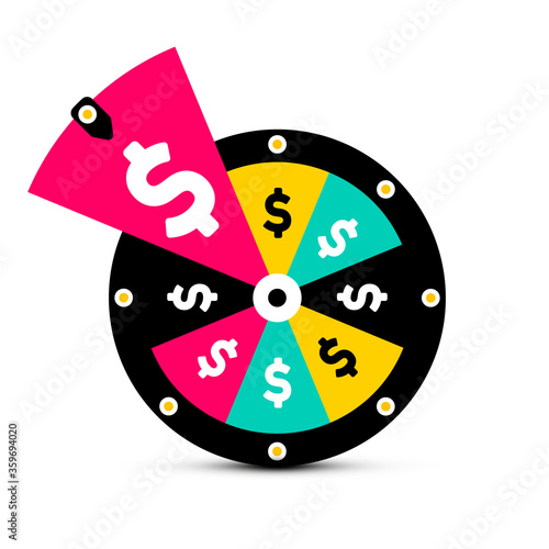 Wheel of Fortune Vector Icon with Dollar Symbols Isolated on White Background