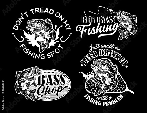 Vintage Largemouth Bass Fish Fishing Logos. Vector Illustration.