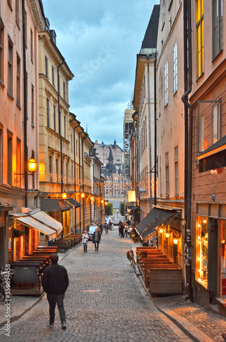 Fototapeta Naklejka Na Ścianę i Meble -  A street with typical swedish architecture in the Gamla Stan district, Stockholm, Sweden
