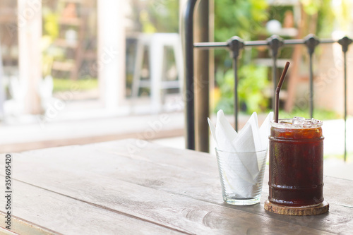 Americano Iced Coffee on a wooden table