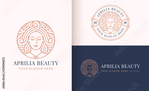 circle badge Line art women logo design