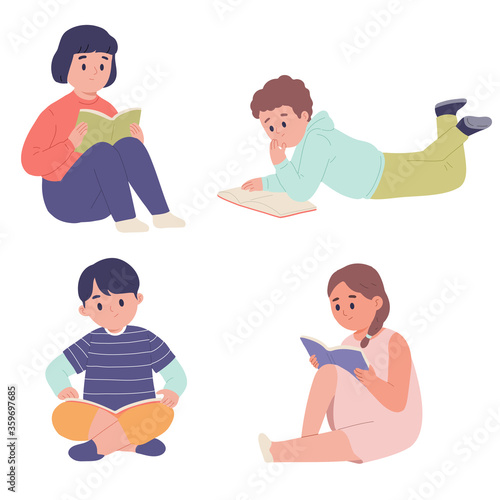 toddler kid boy and girl reading story book knowledge to study fun joyful happy