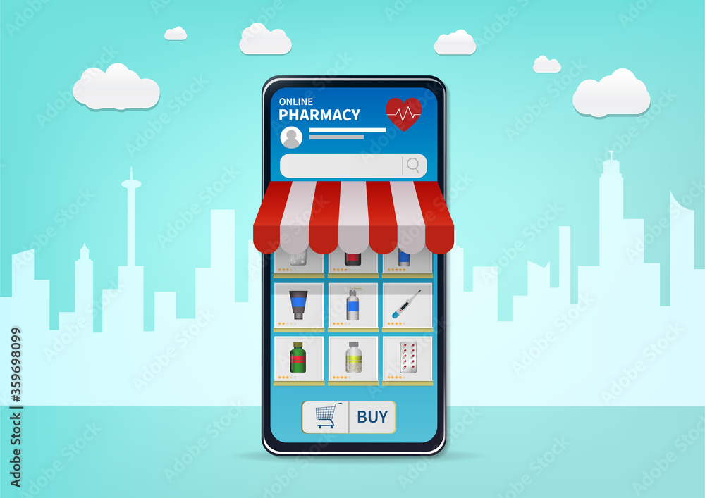Shopping Online pharmacy on Website or Mobile Application.