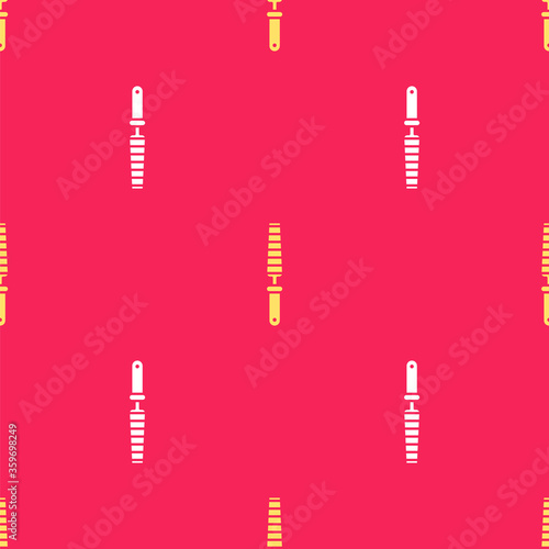 Yellow Chisel tool for wood icon isolated seamless pattern on red background. Vector Illustration.