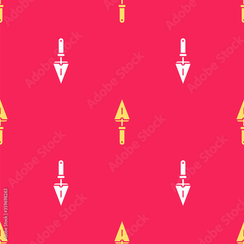 Yellow Trowel icon isolated seamless pattern on red background. Vector Illustration.