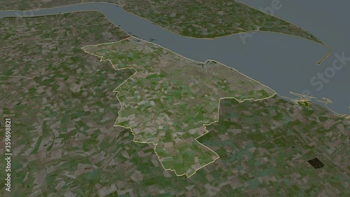 North East Lincolnshire, unitary authority with its capital, zoomed and extruded on the satellite map of England in the conformal Stereographic projection. Animation 3D photo