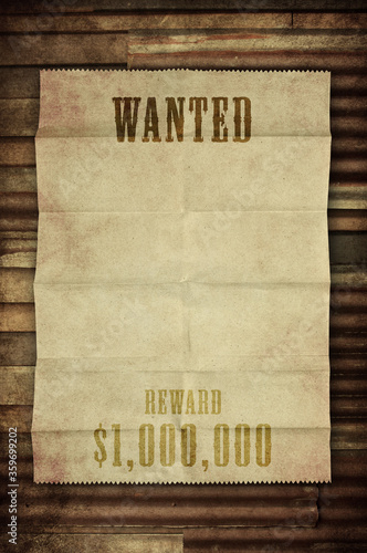wanted poster on rusty zinc background