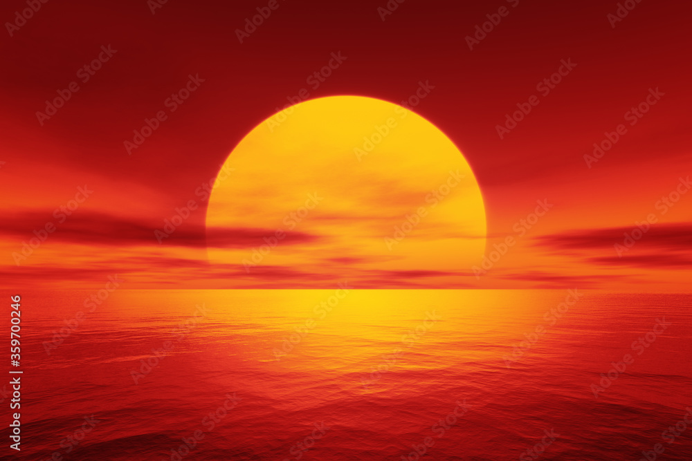 red sunset over the ocean