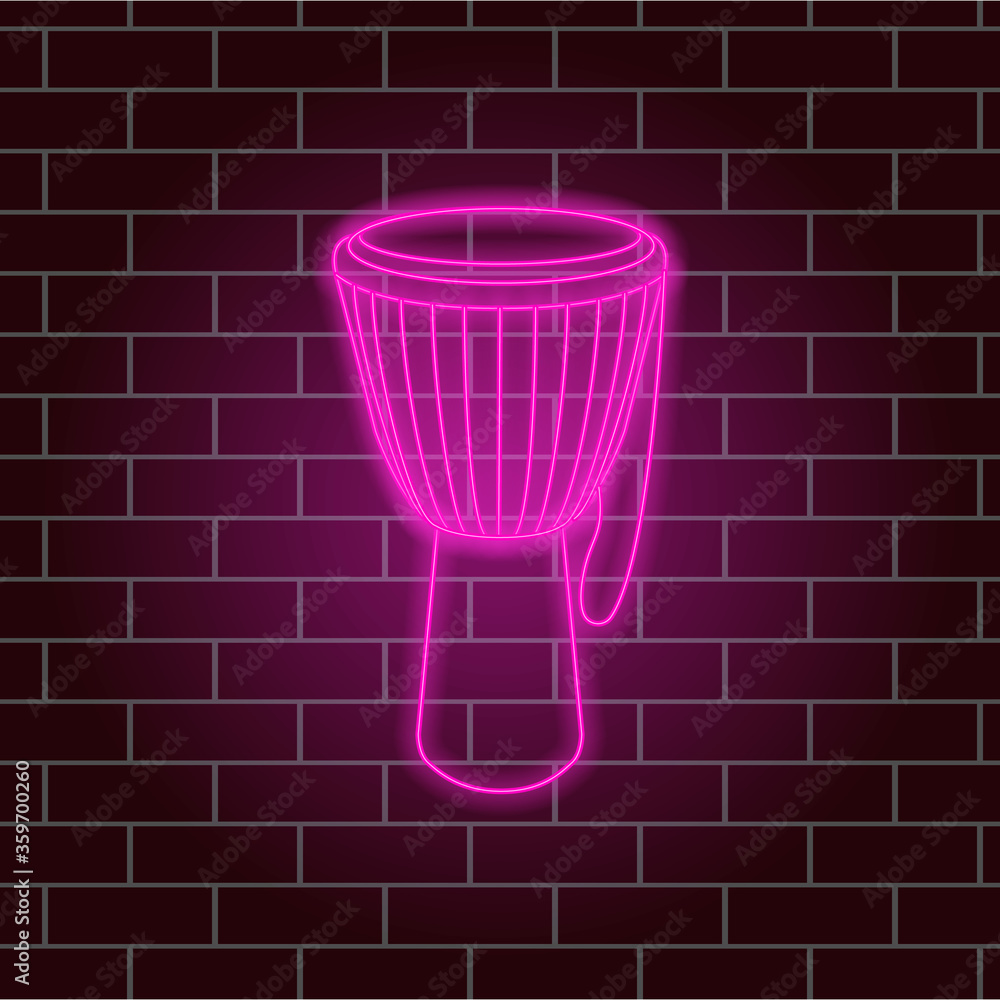 Glowing pink neon drum, ethnic musical instrument. Vector illustration. Glowing pink neon drum, ethnic musical instrument. Vector illustration.
