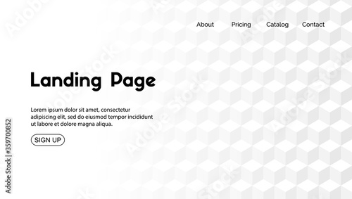 White landing page minimal template. Vector abstract background with 3d cubes