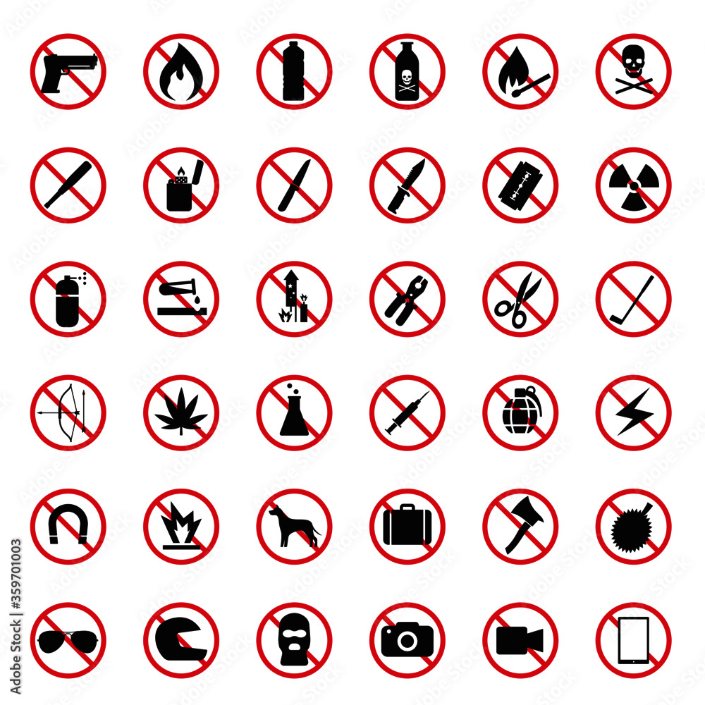 prohibit sign, dangerous object icon set prohibit sign, dangerous object icon set