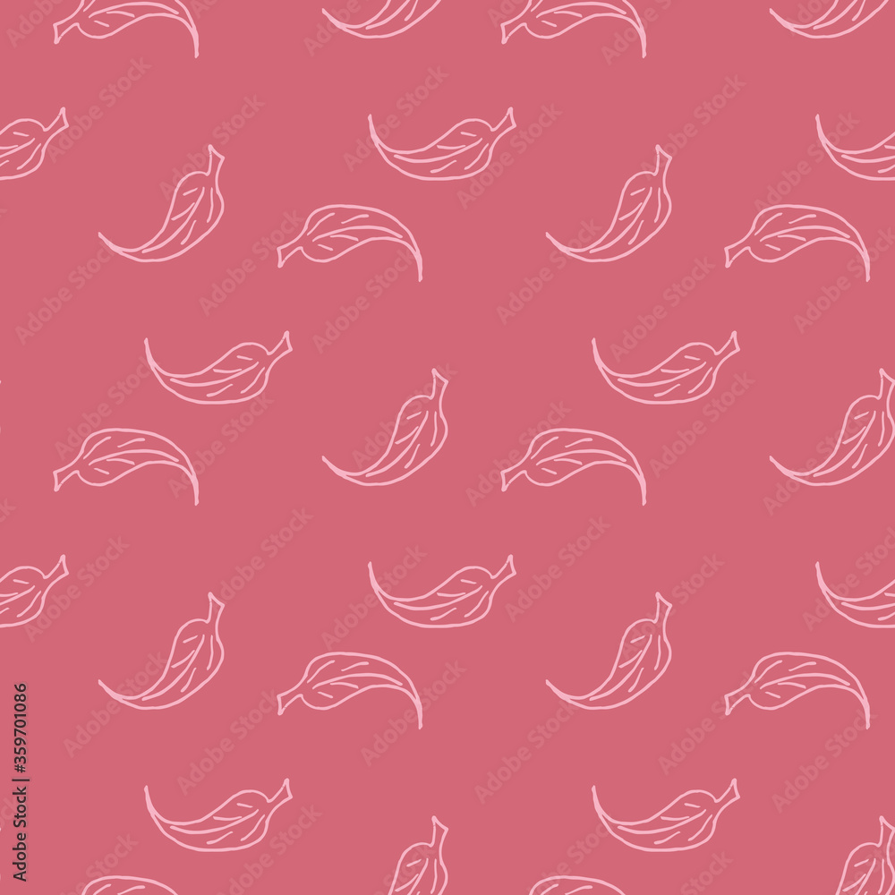 Abstract pattern with pink doodle leaves on warm pink background for fabric, textile, clothes, tablecloth and other things. Vector image. Abstract pattern with pink doodle leaves on warm pink background for fabric, textile, clothes, tablecloth and other things. Vector image.