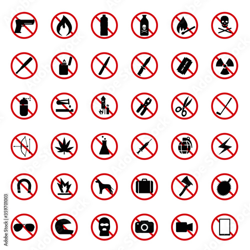 prohibit sign, dangerous  object icon set