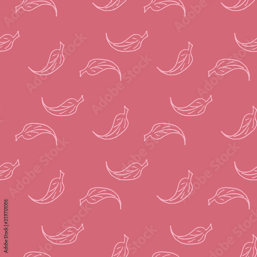 Abstract pattern with pink doodle leaves on warm pink background for fabric  textile  clothes  tablecloth and other things. Vector image.