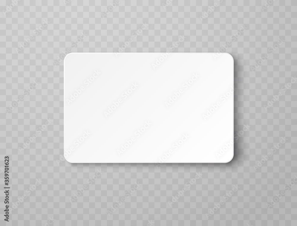 Plastic or paper white business card isolated on transparent background. Vector blank sticker, sheet, label, banner with rounded corners template