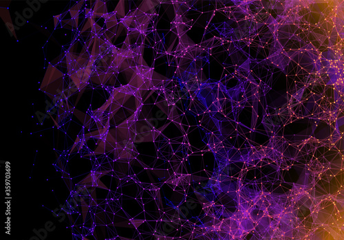 Purple vibrant triangular grid in futuristic technology style on dark background