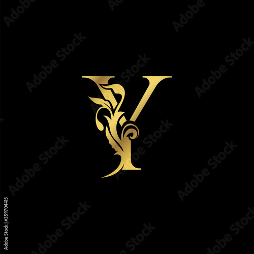 Golden Initial Y Luxury Letter Logo Icon vector design ornate swirl nature floral concept