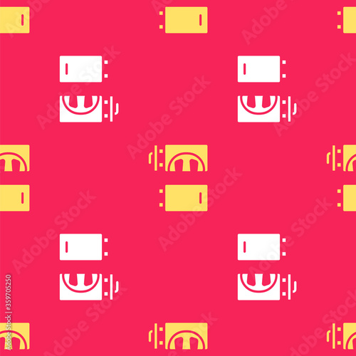 Yellow Crematorium icon isolated seamless pattern on red background. Vector.