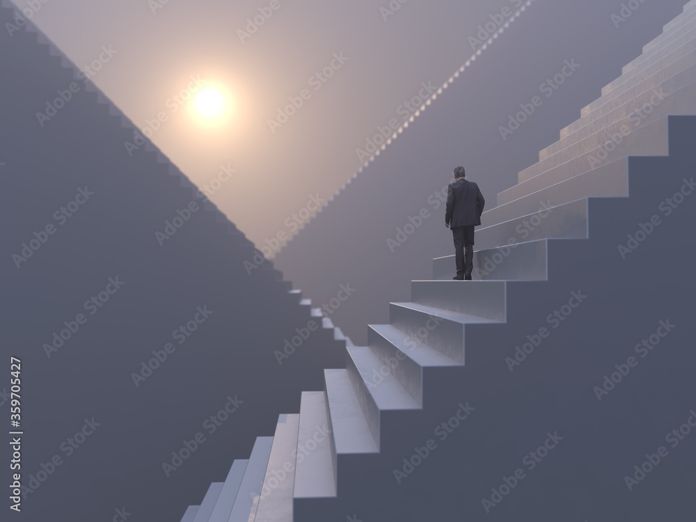 businessman climbs the stairs to the pyramid, businessman climbs the stairs to the pyramid,
