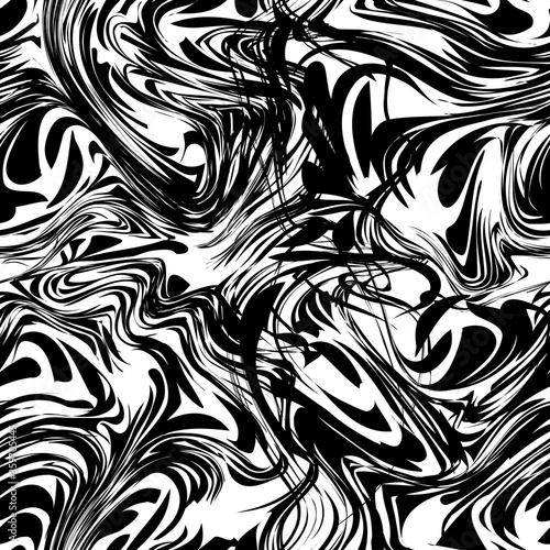 Abstract pattern with twirl and wave black white lines.
