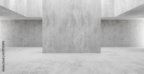 Fototapeta Naklejka Na Ścianę i Meble -  Abstract empty, modern, wide concrete walls room with indirekt ceiling light and ceter wall - industrial interior background template