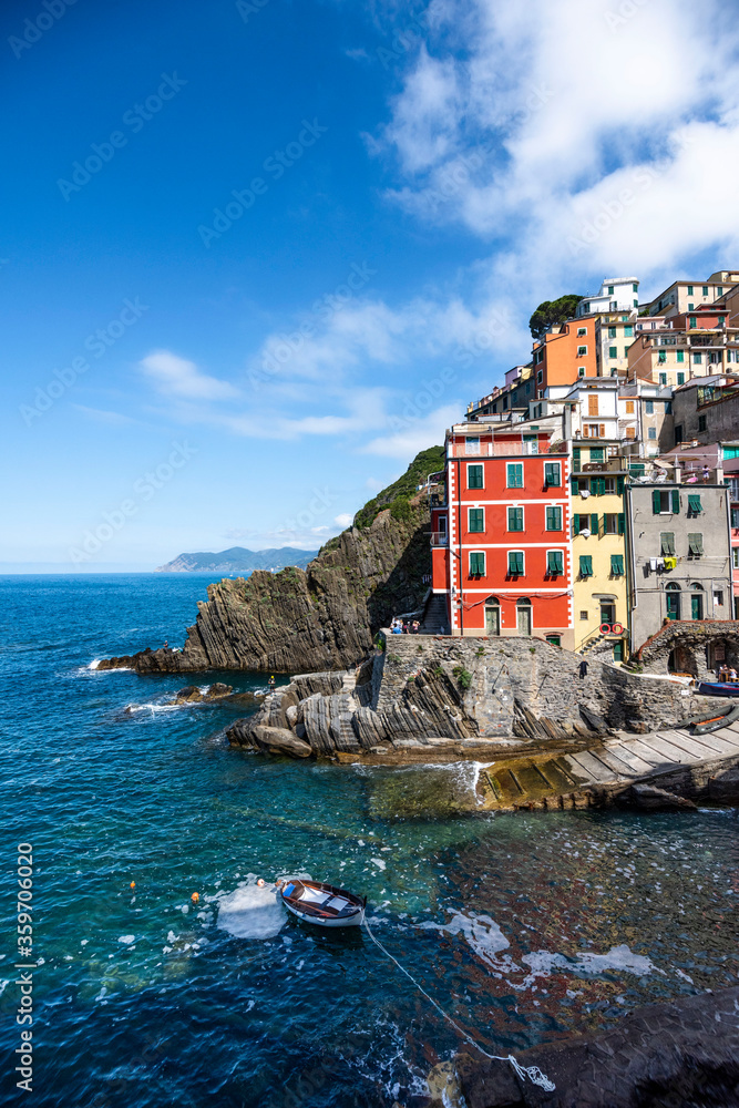 View of the panorama of Riomaggiore - Cinque Terre, Liguria, Italy