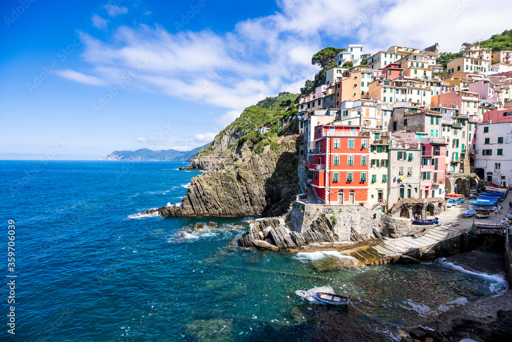 View of the panorama of Riomaggiore - Cinque Terre, Liguria, Italy