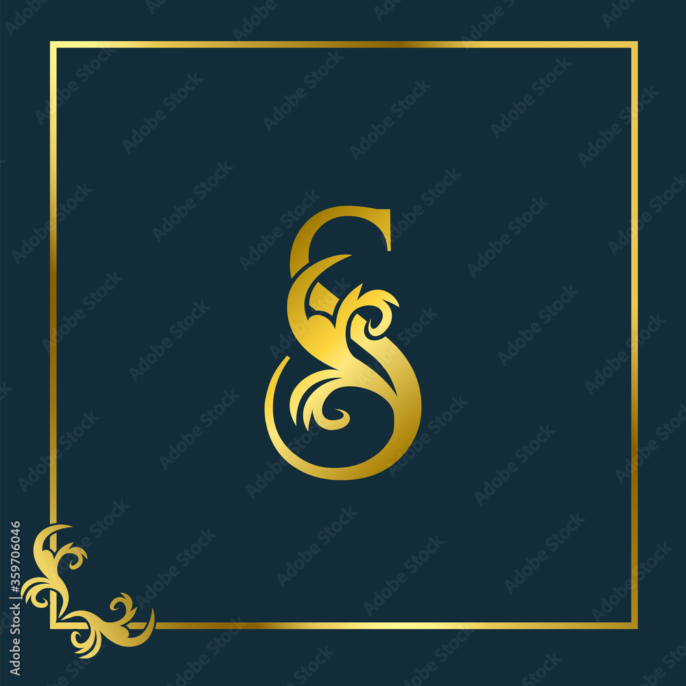Golden Initial S Luxury Letter Logo Icon, Ornate business brand identity or wedding initial logo vector design concept. Golden Initial S Luxury Letter Logo Icon, Ornate business brand identity or wedding initial logo vector design concept.