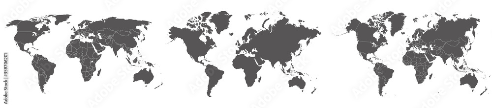 Fototapeta Set of 3 different world maps. Vector design elements