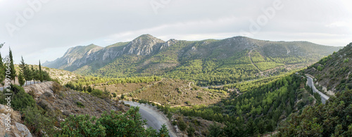 Mountain landscape in the turkish part of northern Cyprus during sunset.
