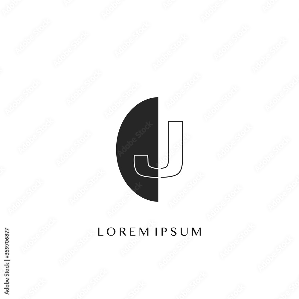 Outline Letter J Overlap Half Ellipse Polygon Geometric logo. Monogram half ellipse polygon geometric outline letter logo icon design concept Outline Letter J Overlap Half Ellipse Polygon Geometric logo. Monogram half ellipse polygon geometric outline letter logo icon design concept