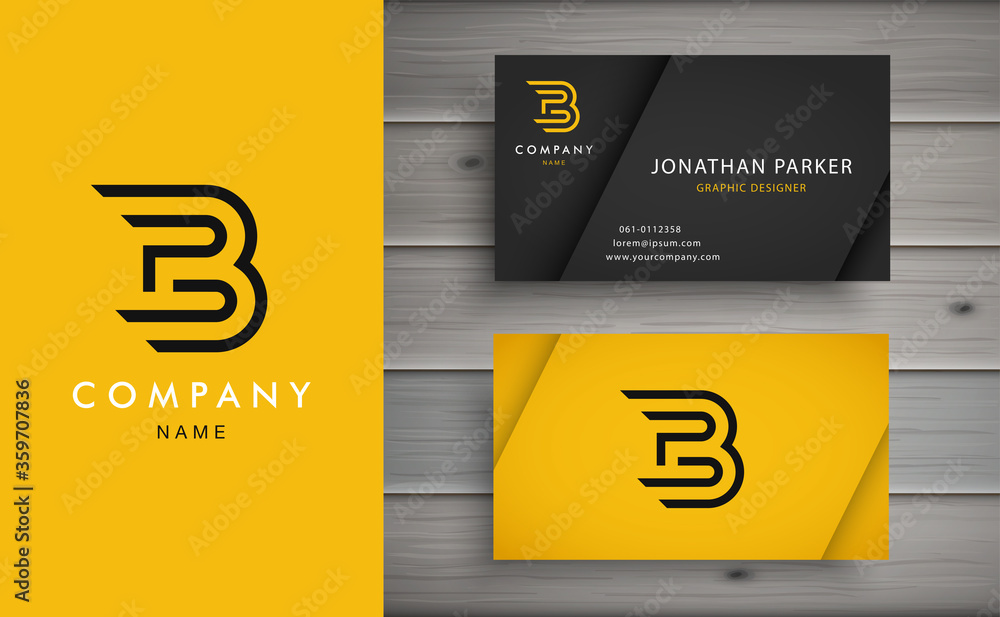 Clean and stylish logo forming the letter B with business card ...
