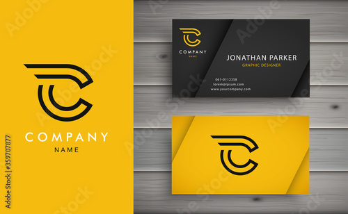 Clean and stylish logo forming the letter C with business card templates. Modern Logotype design for corporate branding.