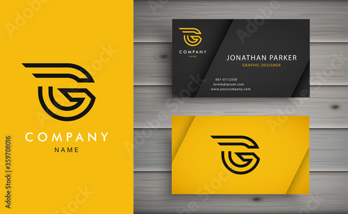 Clean and stylish logo forming the letter G with business card templates. Modern Logotype design for corporate branding.